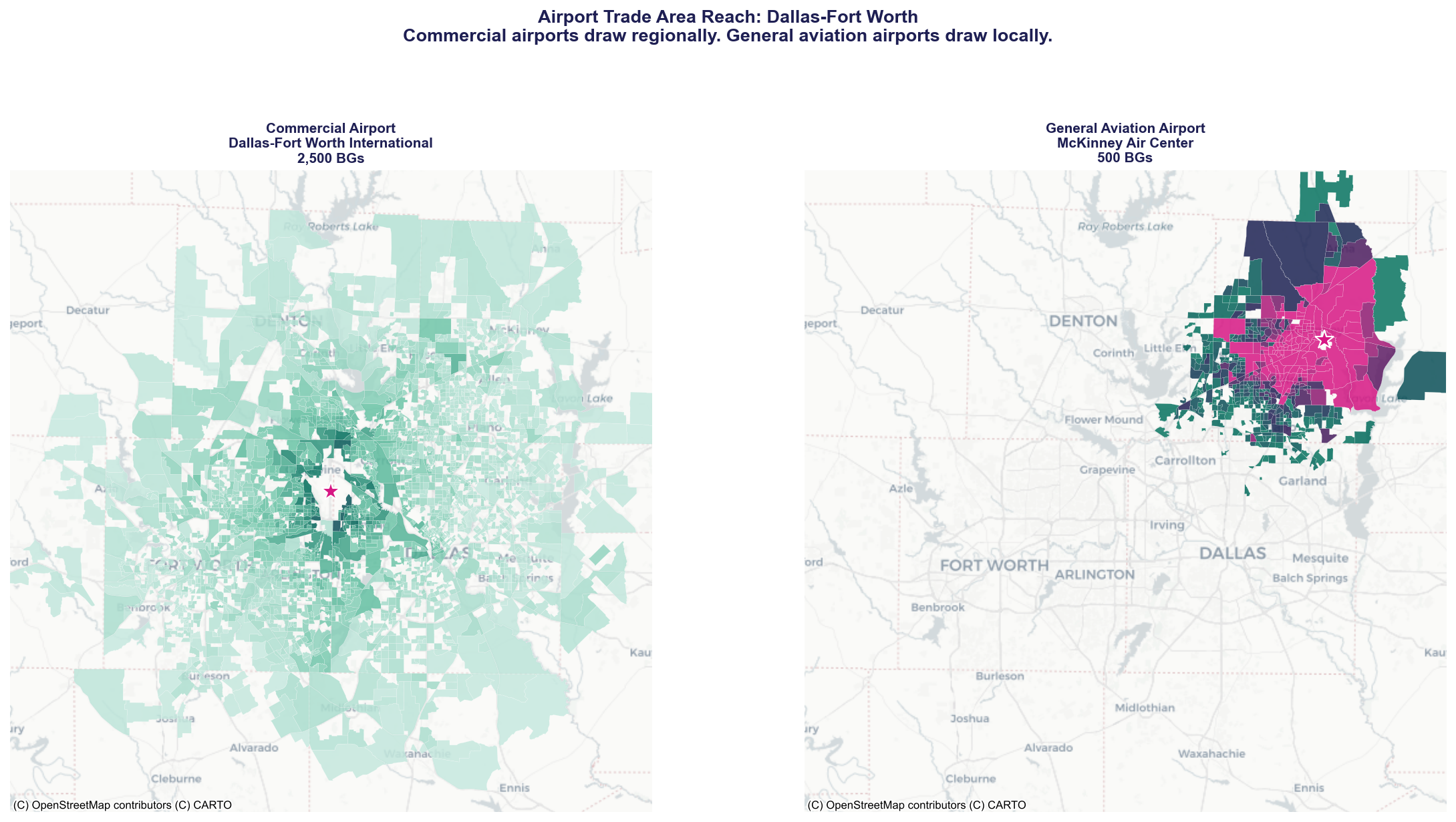 Airport trade area reach comparison, Dallas-Fort Worth