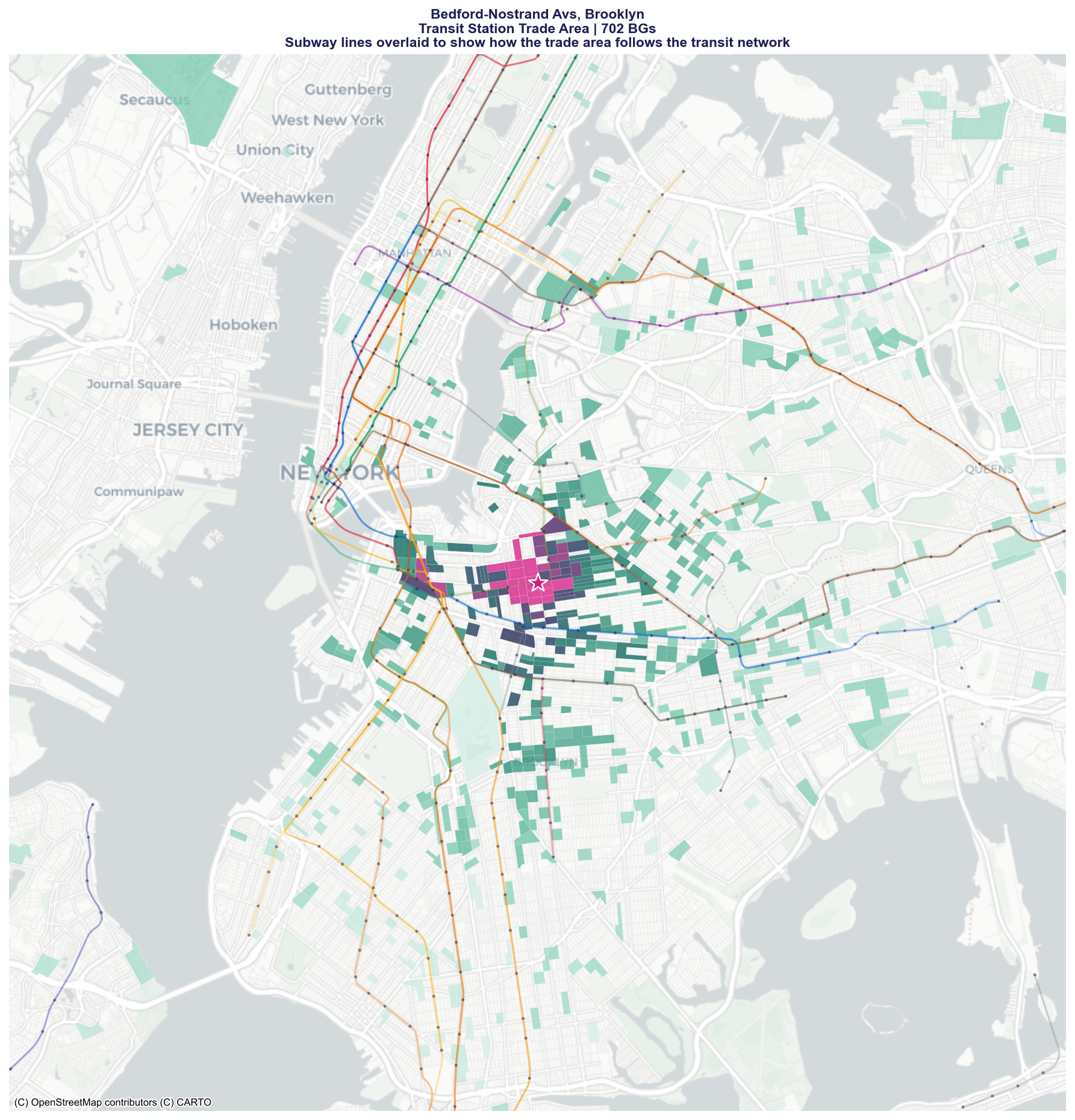Bedford-Nostrand transit station trade area with subway lines
